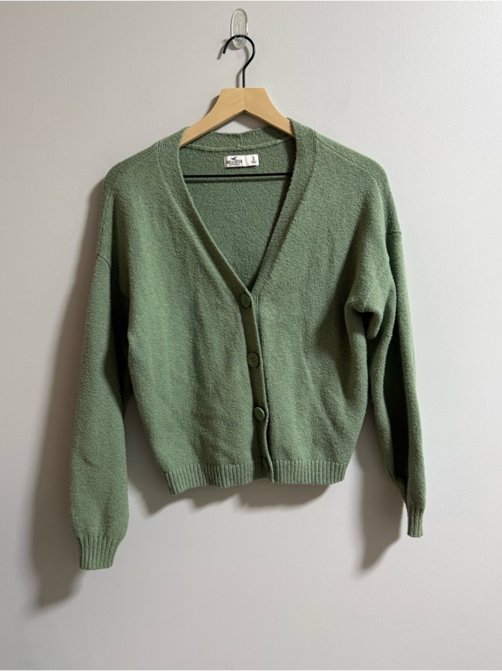 Hollister Sage Green V-Neck Button Cardigan Sweater
